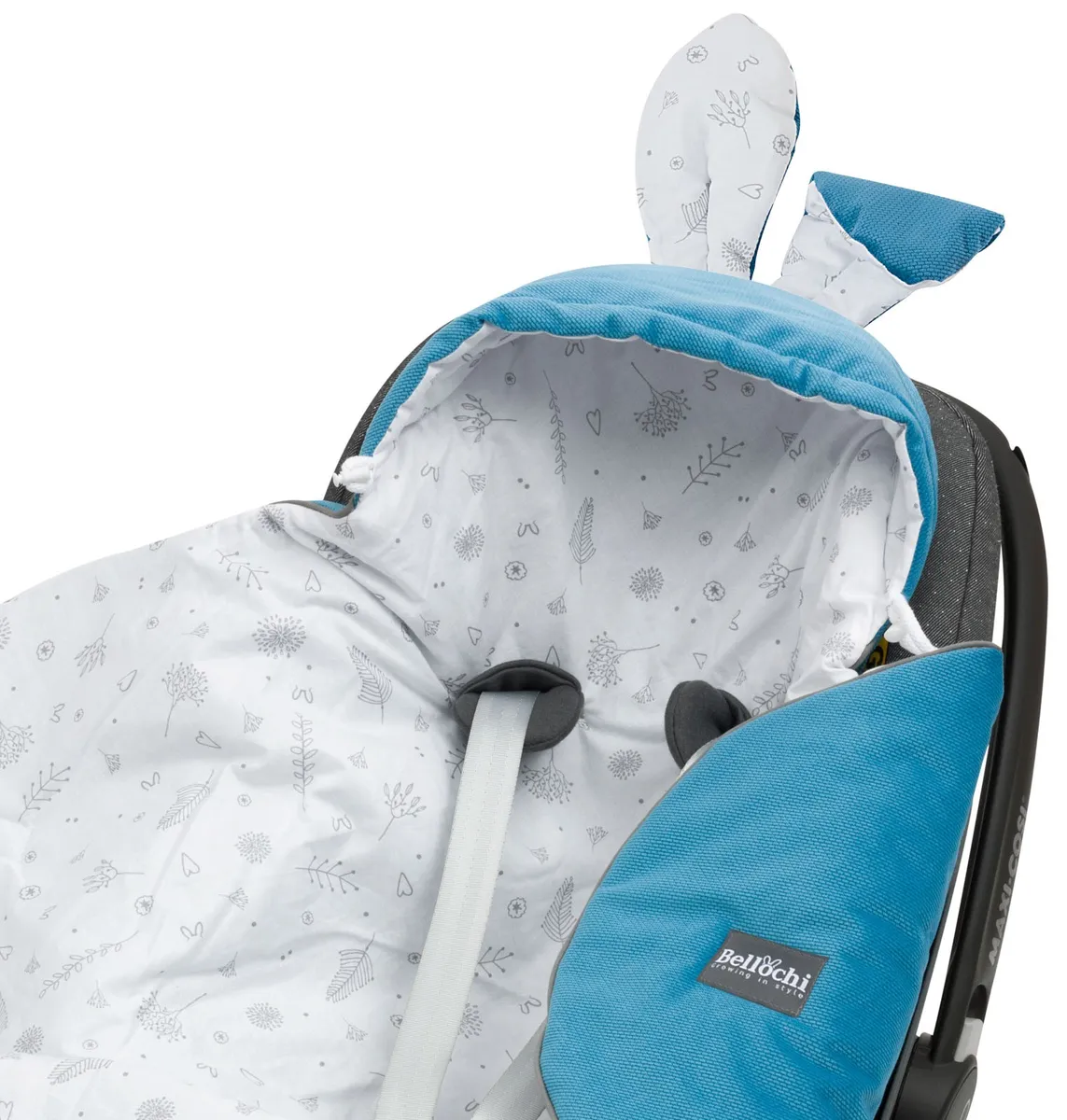 Kocyk, otulacz z kapturem do fotelika niemowlęcego ocean blue